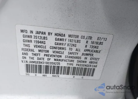 2013 Honda Fit z USA, uszkodzony, nr VIN JHMGE8H31DC059235